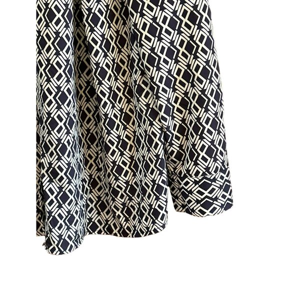 Lauren Ralph Lauren Blue White Geometric Print Blouse 3X Pullover Long Sleeve - Picture 2 of 5